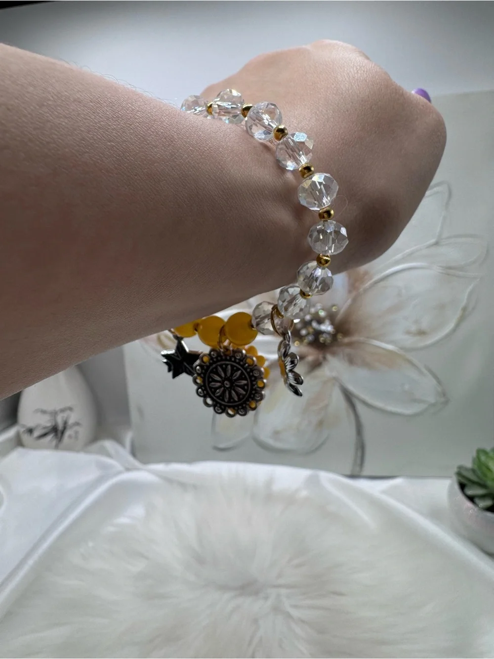 Yellow Sunflower & Daisy Charm Beaded Bracelet for Small Wrists